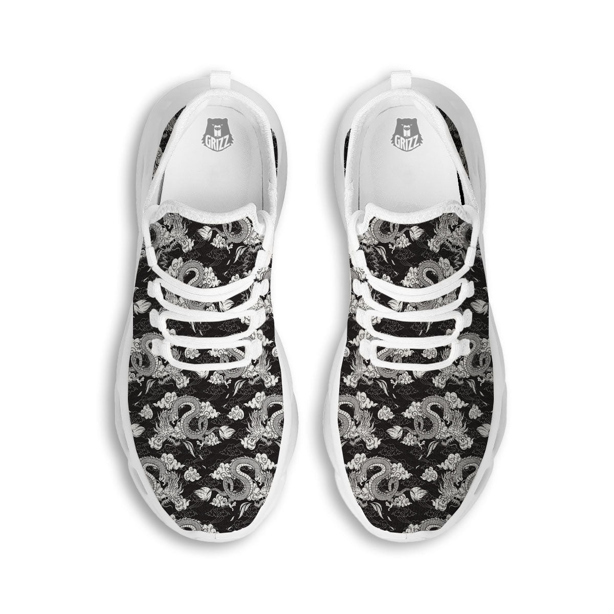 Dragon Eastern Print Pattern White Running Shoes-grizzshop