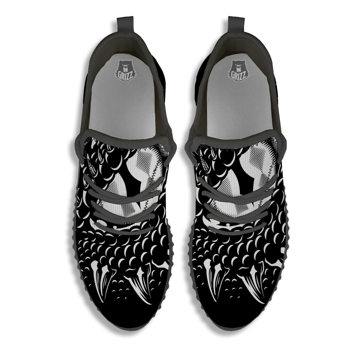 Dragon Eye Print Black Walking Shoes-grizzshop