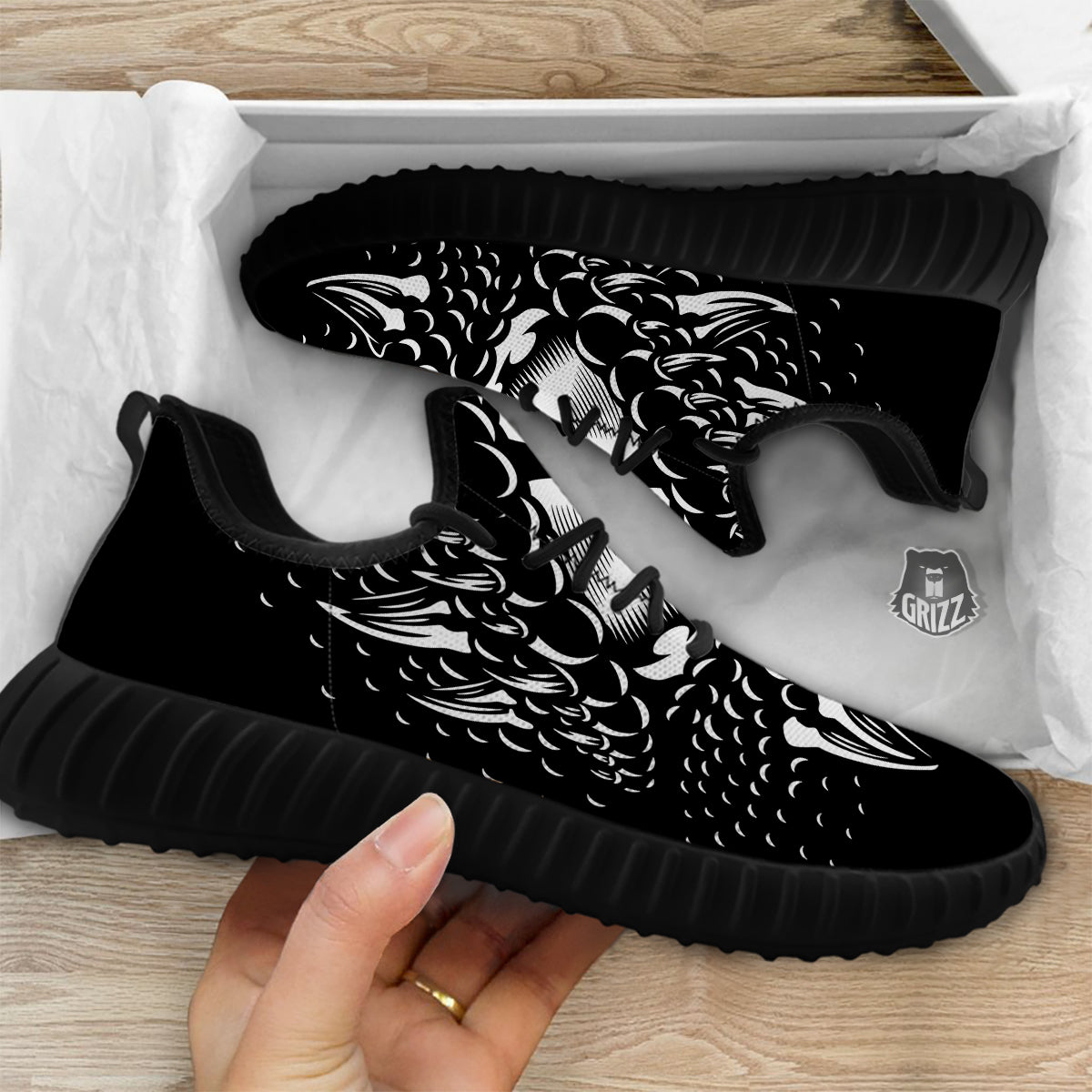 Dragon Eye Print Black Walking Shoes-grizzshop