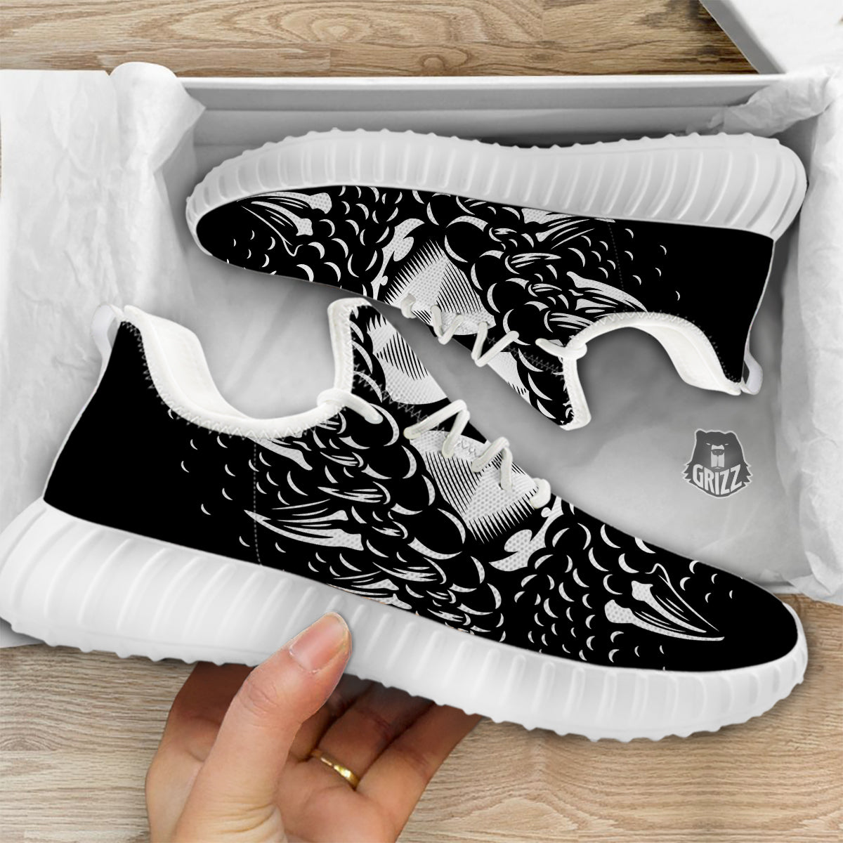 Dragon Eye Print White Walking Shoes-grizzshop