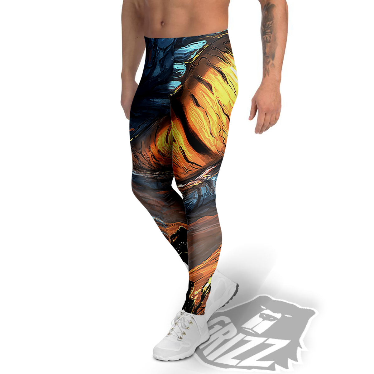 Dragon Eyes Watercolor Print Men's Leggings-grizzshop