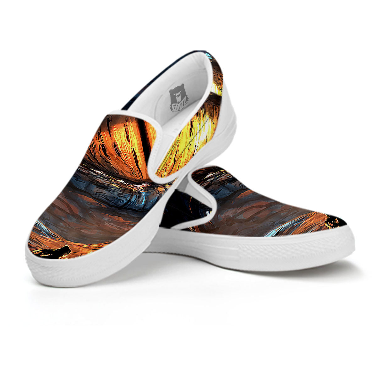 Dragon Eyes Watercolor Print White Slip On Shoes-grizzshop