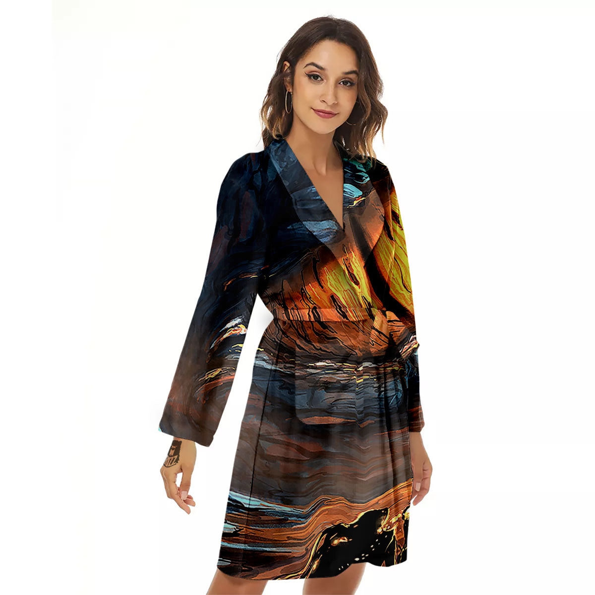 Dragon Eyes Watercolor Print Women's Robe-grizzshop