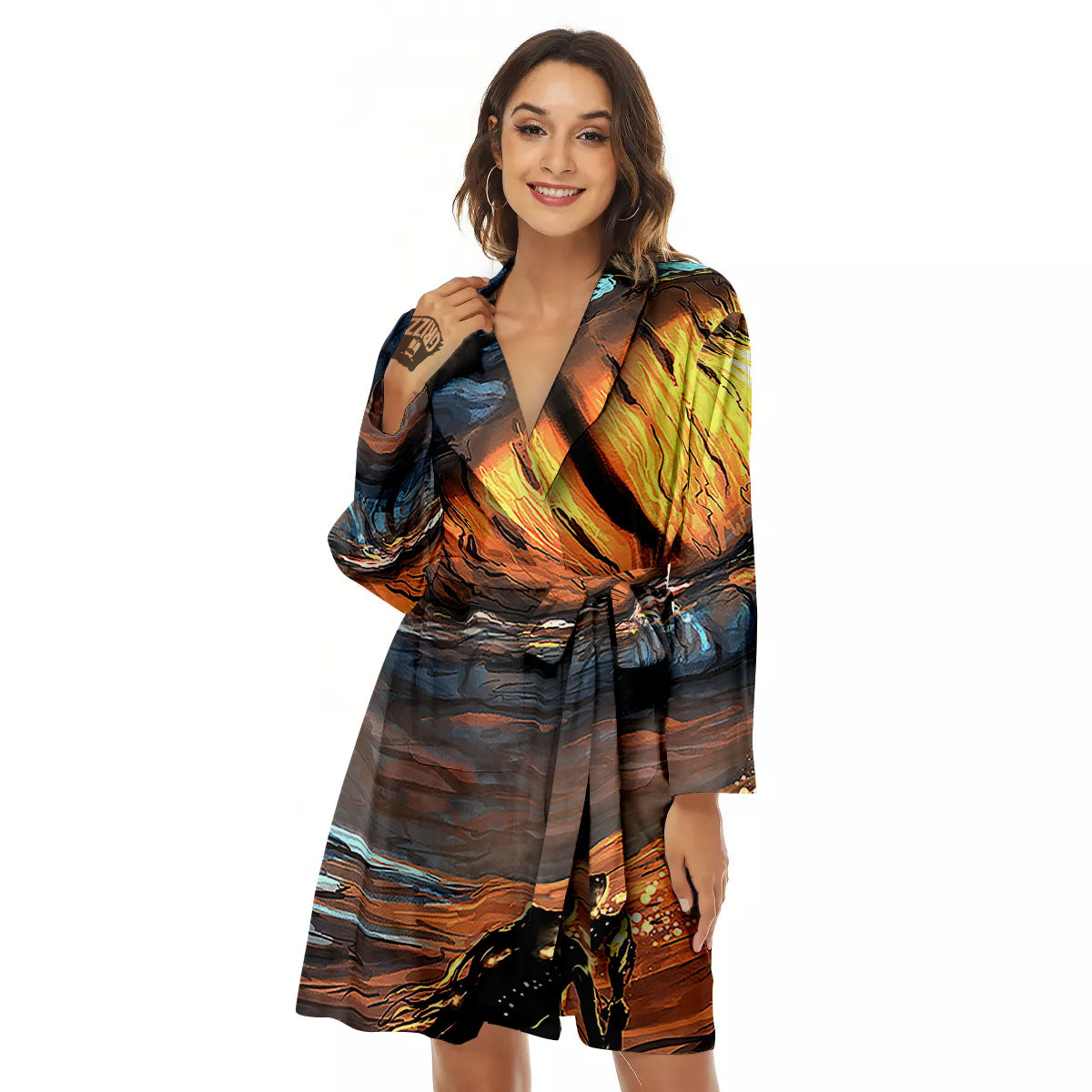 Dragon Eyes Watercolor Print Women's Robe-grizzshop