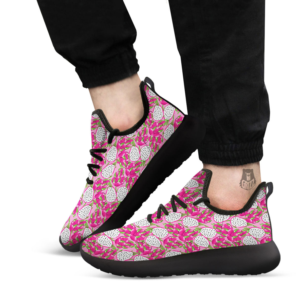 Dragon Fruit Print Pattern Black Athletic Shoes-grizzshop