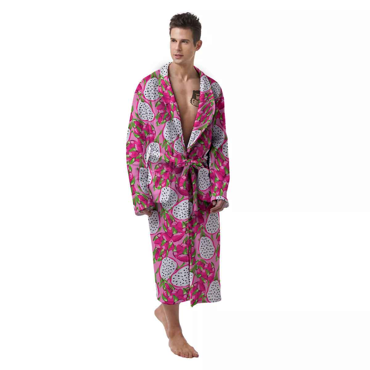 Dragon Fruit Print Pattern Men's Robe-grizzshop