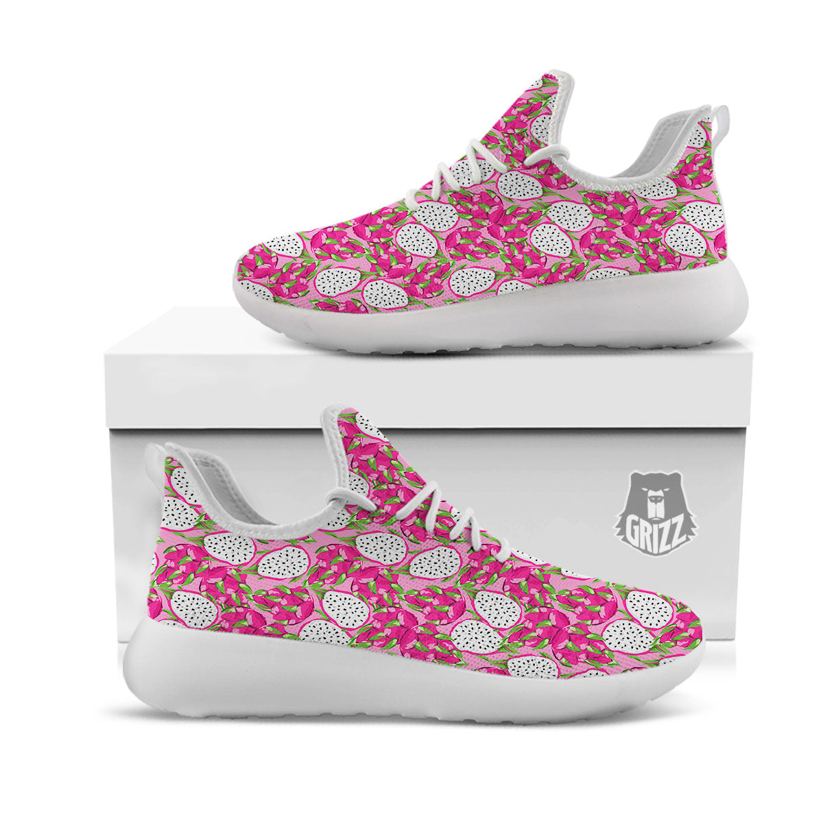 Dragon Fruit Print Pattern White Athletic Shoes-grizzshop