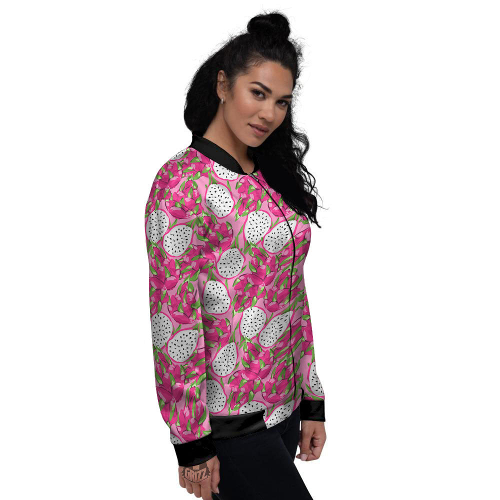 Dragon Fruit Print Pattern Women's Bomber Jacket-grizzshop