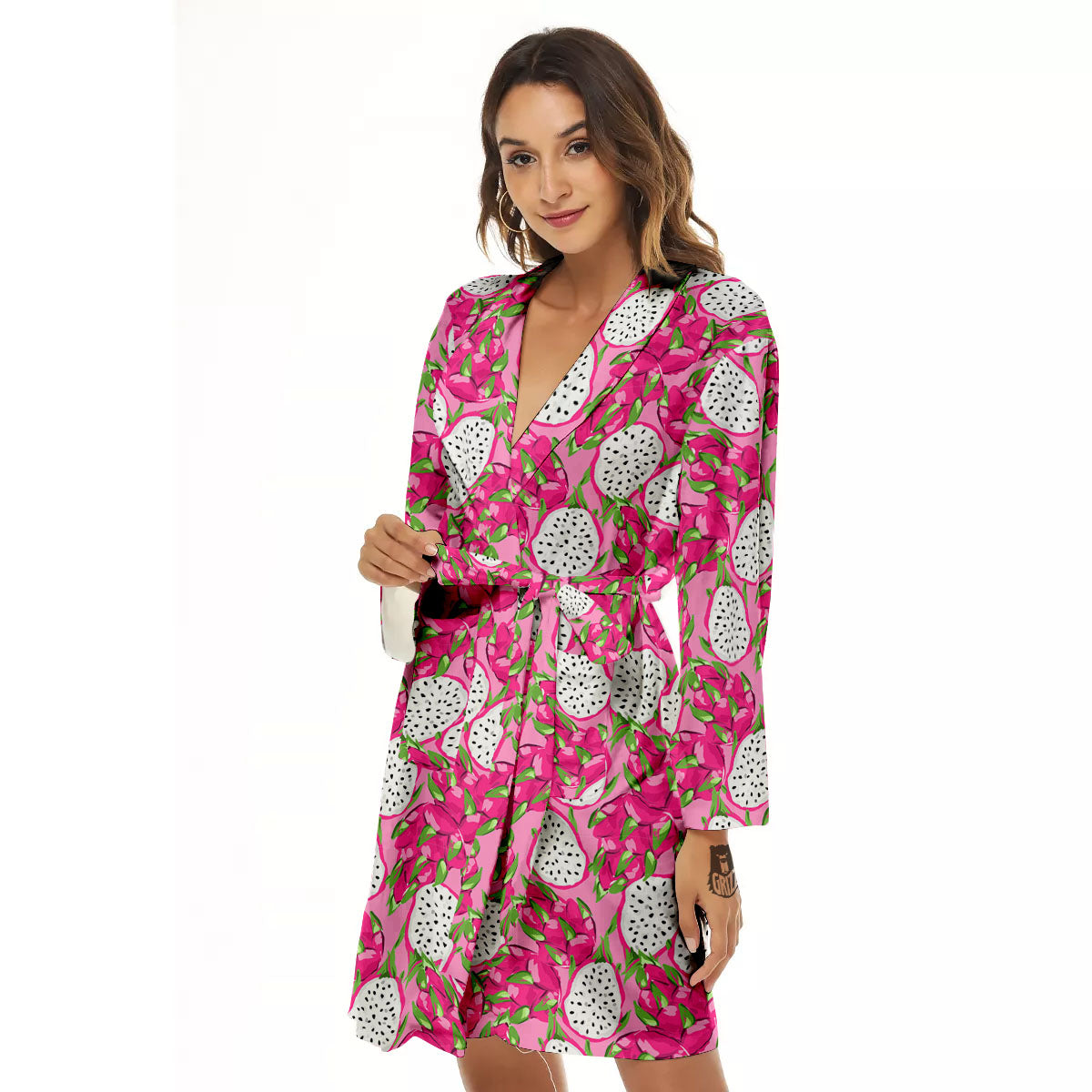 Dragon Fruit Print Pattern Women's Robe-grizzshop