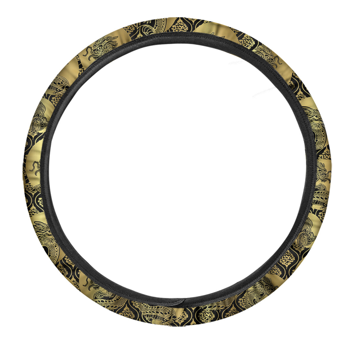 Dragon Gold And Black Print Pattern Car Steering Wheel Cover-grizzshop