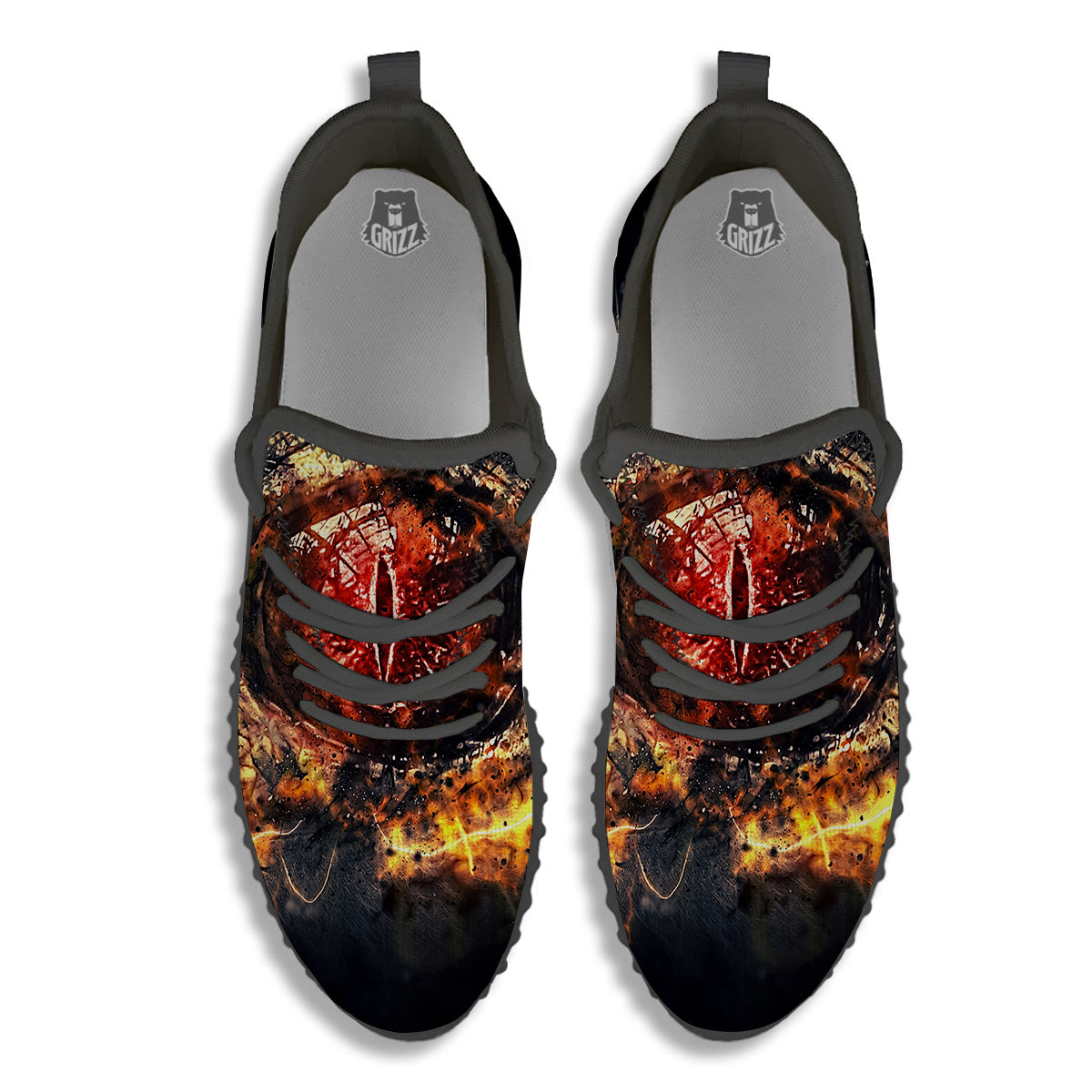 Dragon Red Eye Fire Print Black Walking Shoes-grizzshop