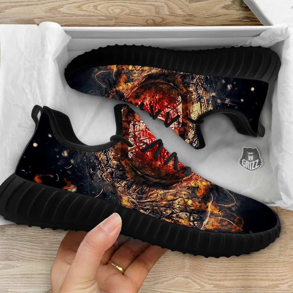 Dragon Red Eye Fire Print Black Walking Shoes-grizzshop