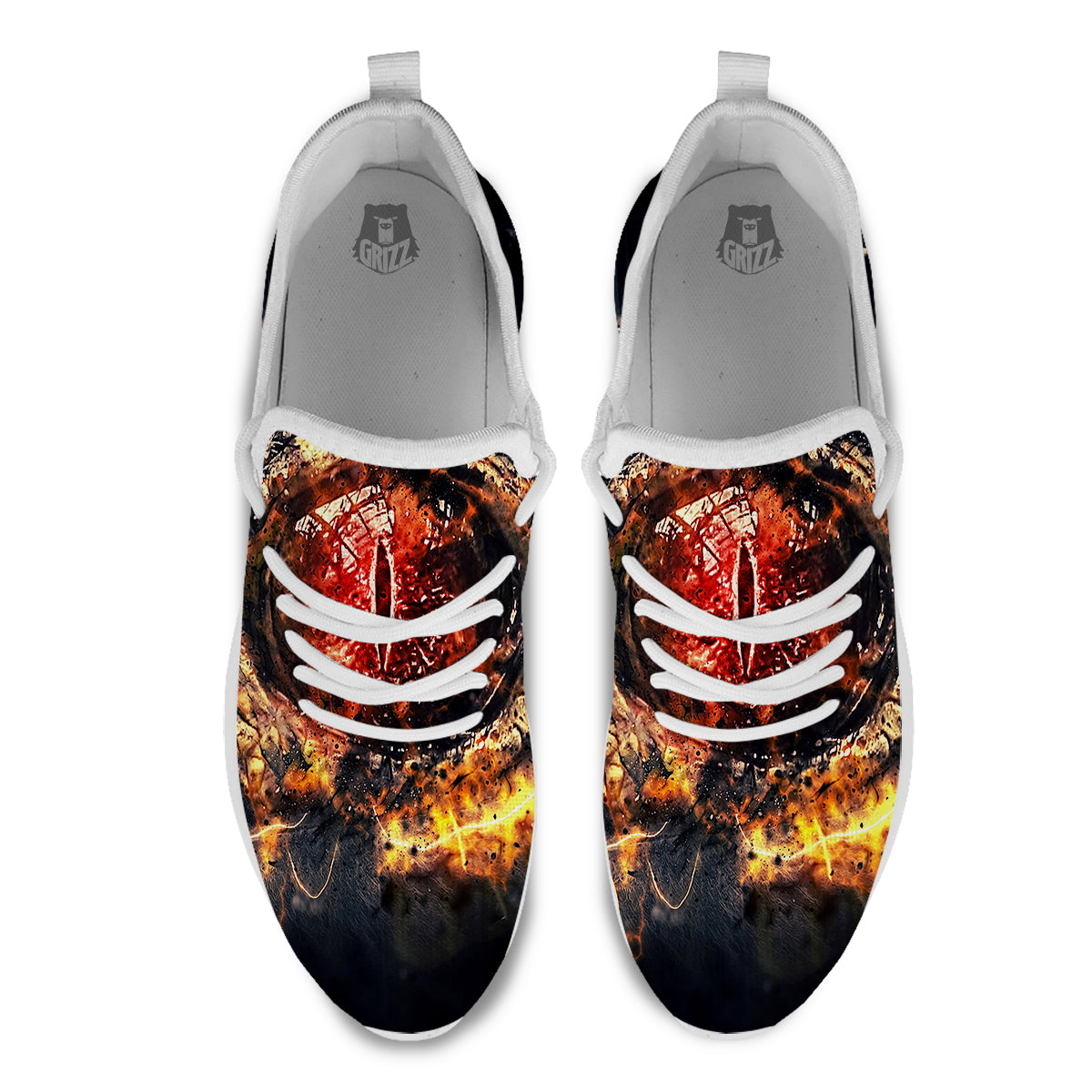 Dragon Red Eye Fire Print White Athletic Shoes-grizzshop