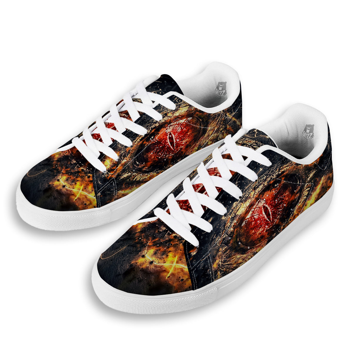 Dragon Red Eye Fire Print White Low Top Sneakers-grizzshop