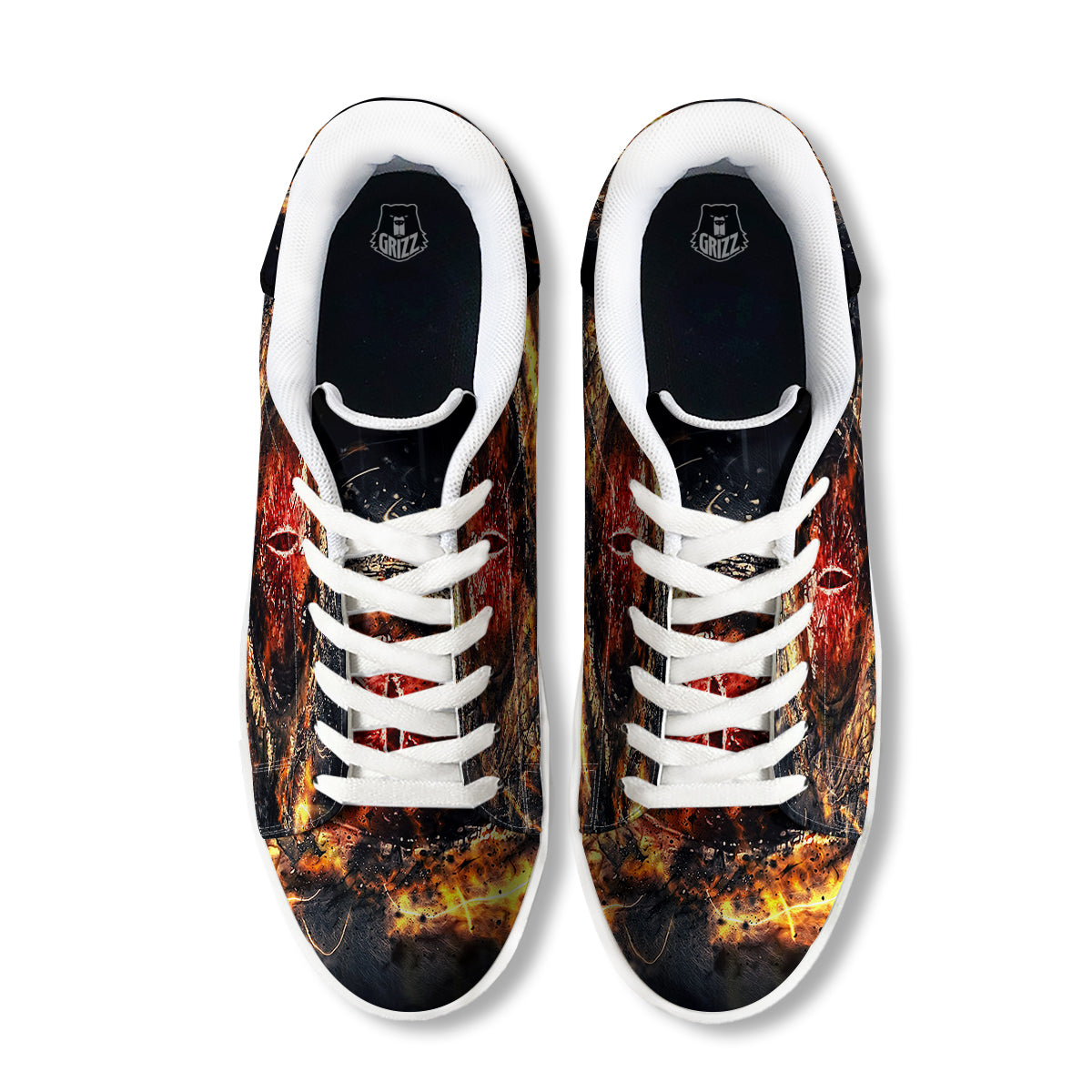 Dragon Red Eye Fire Print White Low Top Sneakers-grizzshop