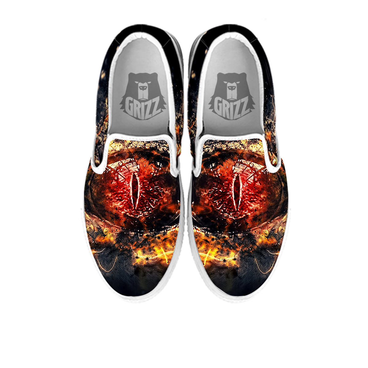 Dragon Red Eye Fire Print White Slip On Shoes-grizzshop