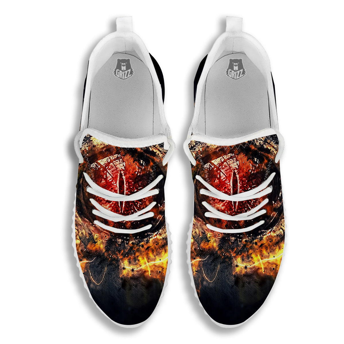 Dragon Red Eye Fire Print White Walking Shoes-grizzshop