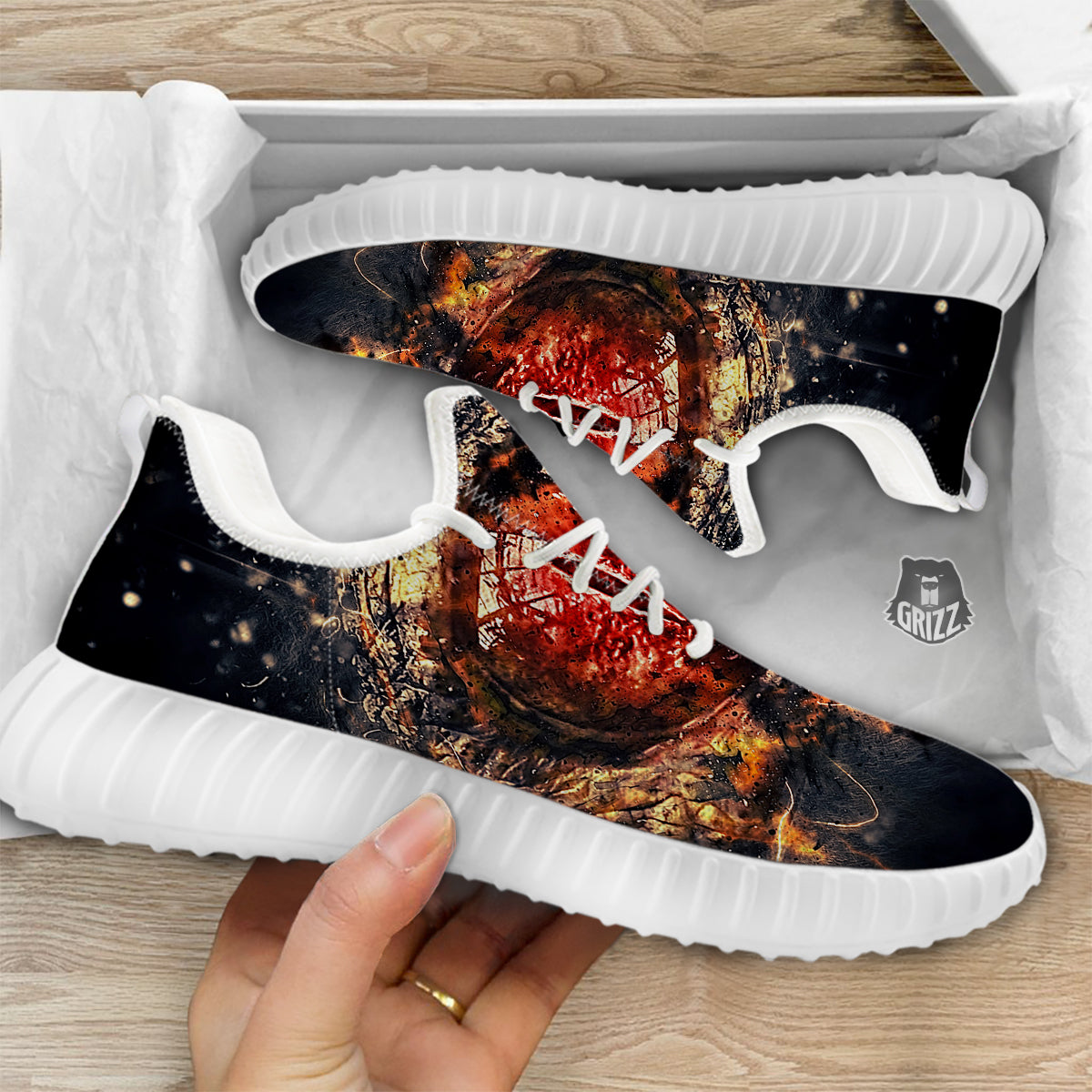 Dragon Red Eye Fire Print White Walking Shoes-grizzshop