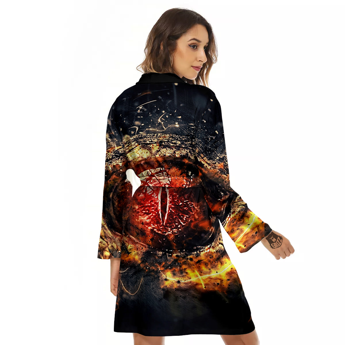 Dragon Red Eye Fire Print Women's Robe-grizzshop