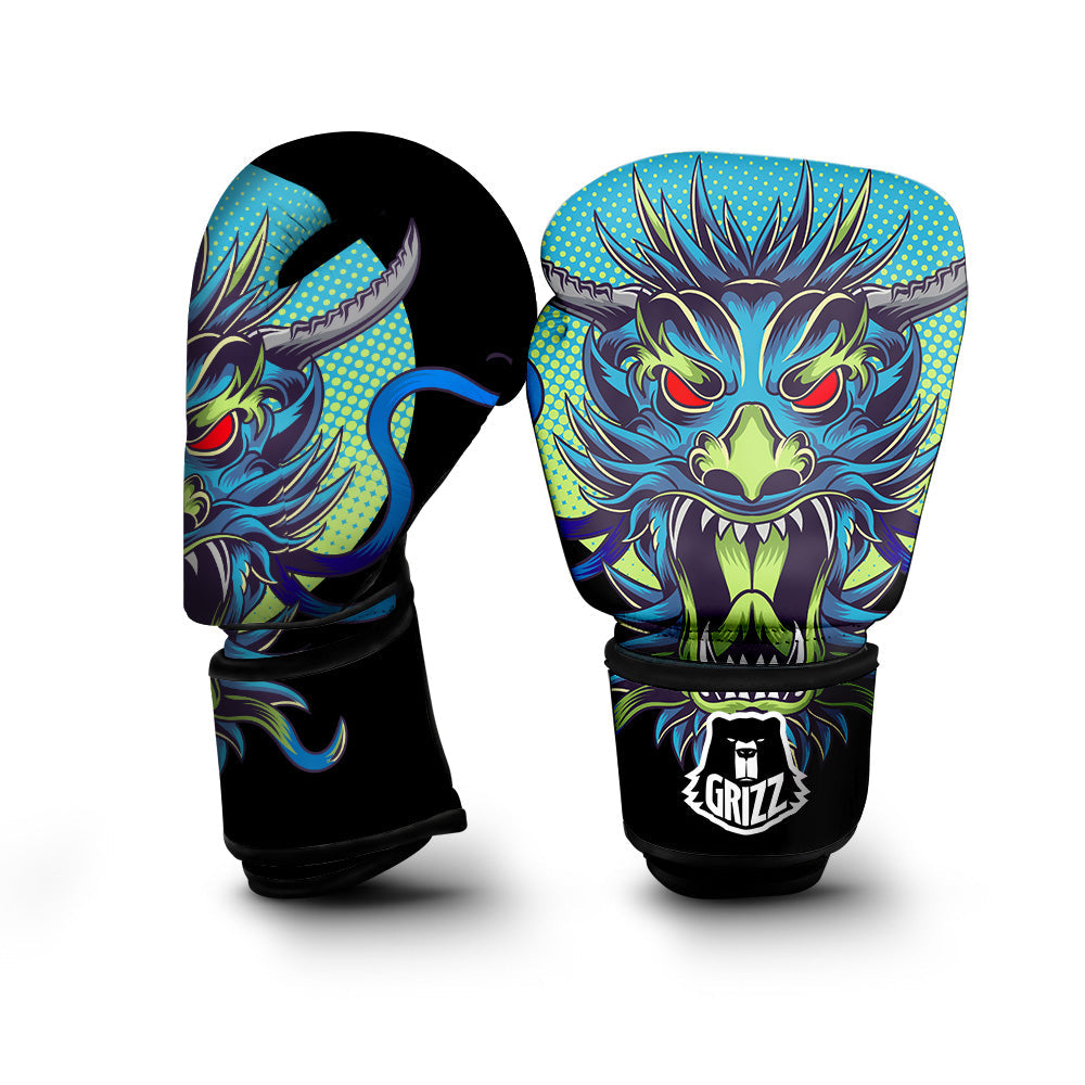 Dragon Tattoo Blue Japanese Print Boxing Gloves-grizzshop