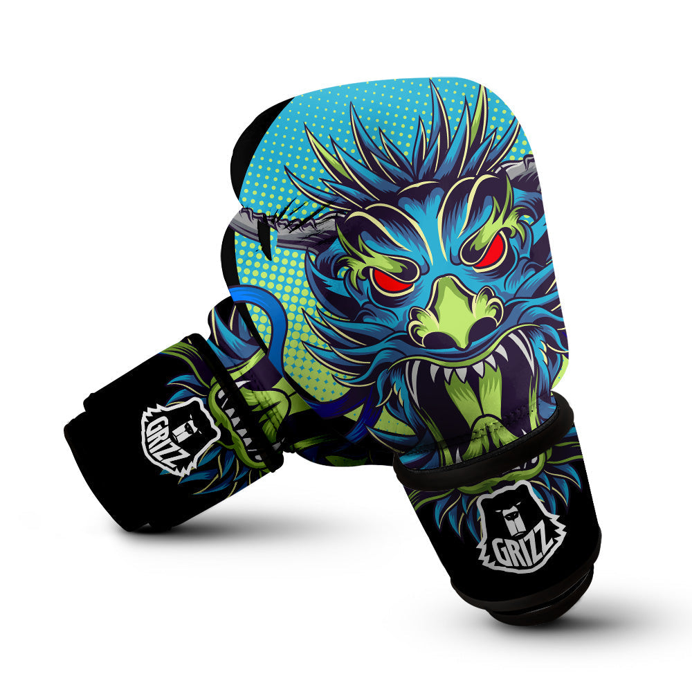 Dragon Tattoo Blue Japanese Print Boxing Gloves-grizzshop
