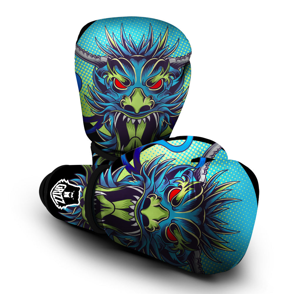 Dragon Tattoo Blue Japanese Print Boxing Gloves-grizzshop