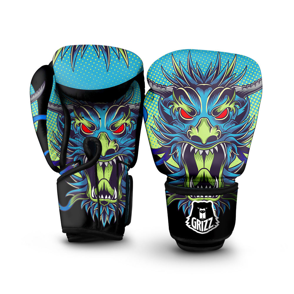 Dragon Tattoo Blue Japanese Print Boxing Gloves-grizzshop
