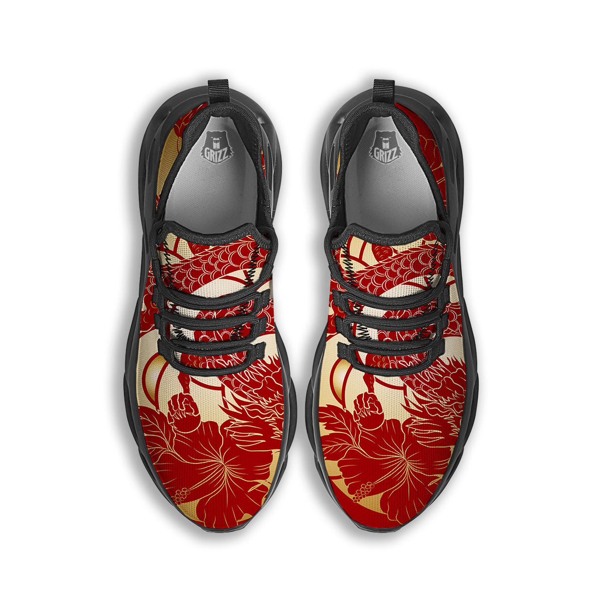 Dragon Tattoo Red Japanese Print Black Running Shoes-grizzshop
