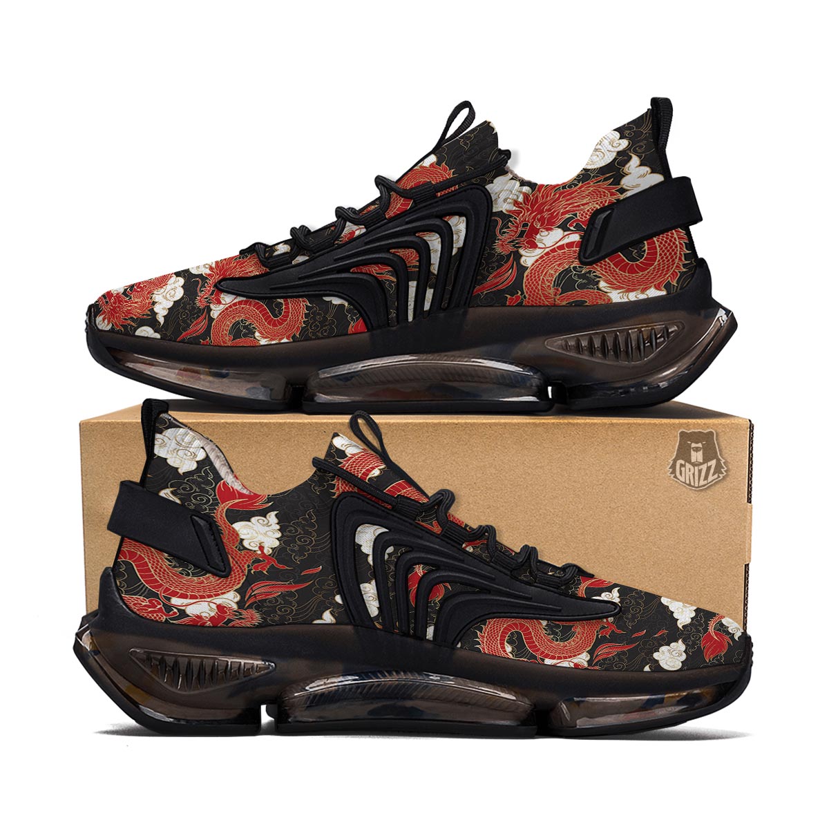Dragon Traditional Chinese Print Pattern Black Gym Shoes-grizzshop