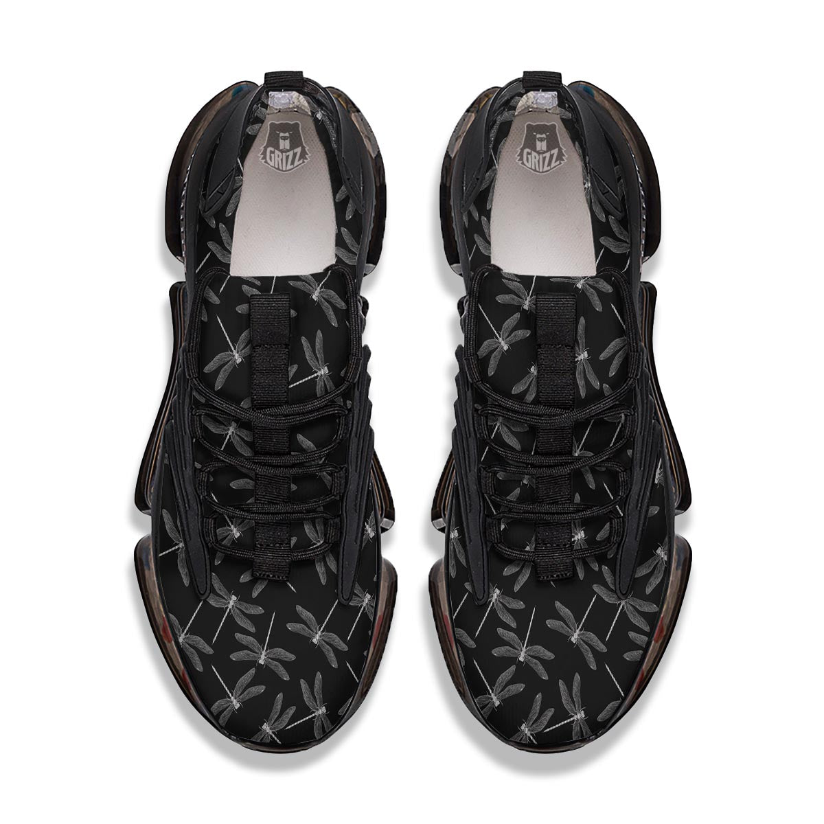 Dragonfly Black Print Pattern Black Gym Shoes-grizzshop
