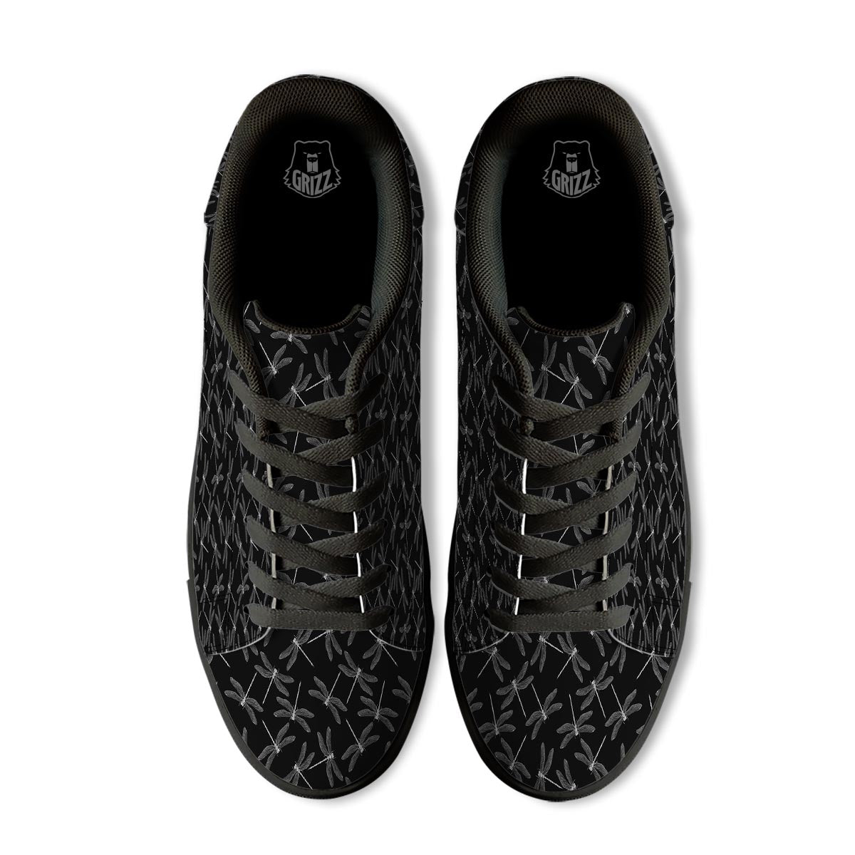 Dragonfly Black Print Pattern Black Low Top Sneakers-grizzshop