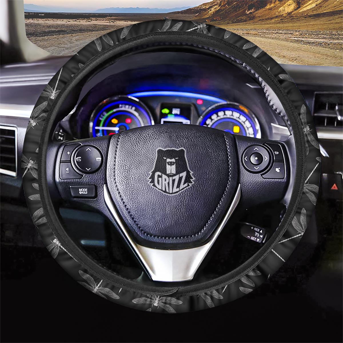 Dragonfly Black Print Pattern Car Steering Wheel Cover-grizzshop