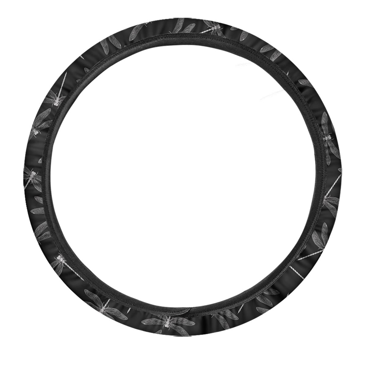 Dragonfly Black Print Pattern Car Steering Wheel Cover-grizzshop