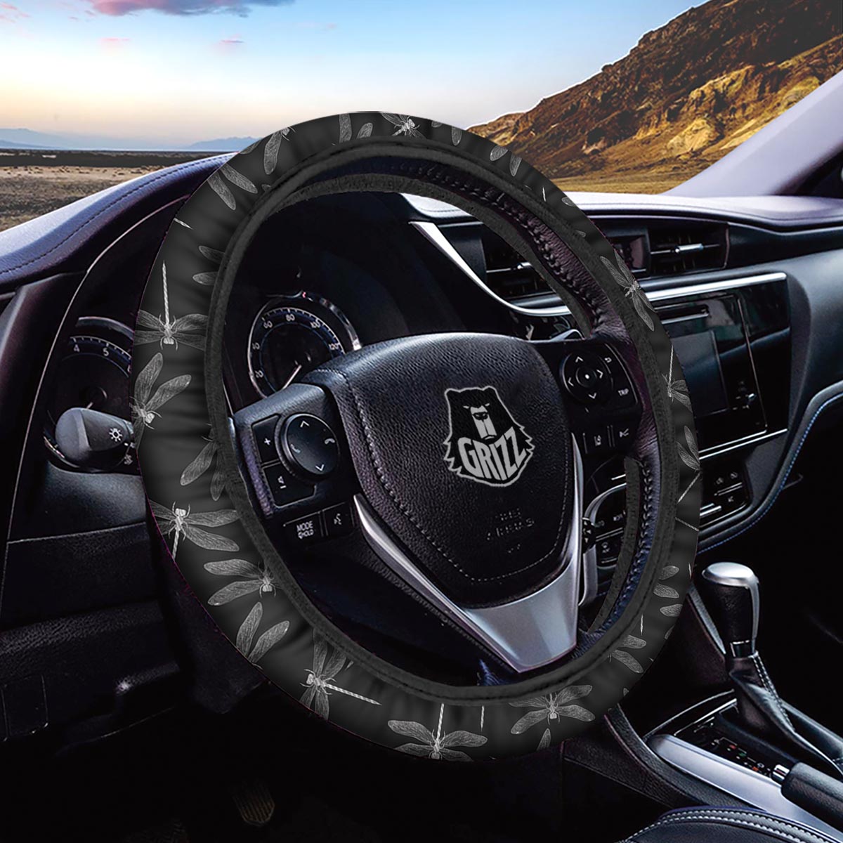 Dragonfly Black Print Pattern Car Steering Wheel Cover-grizzshop