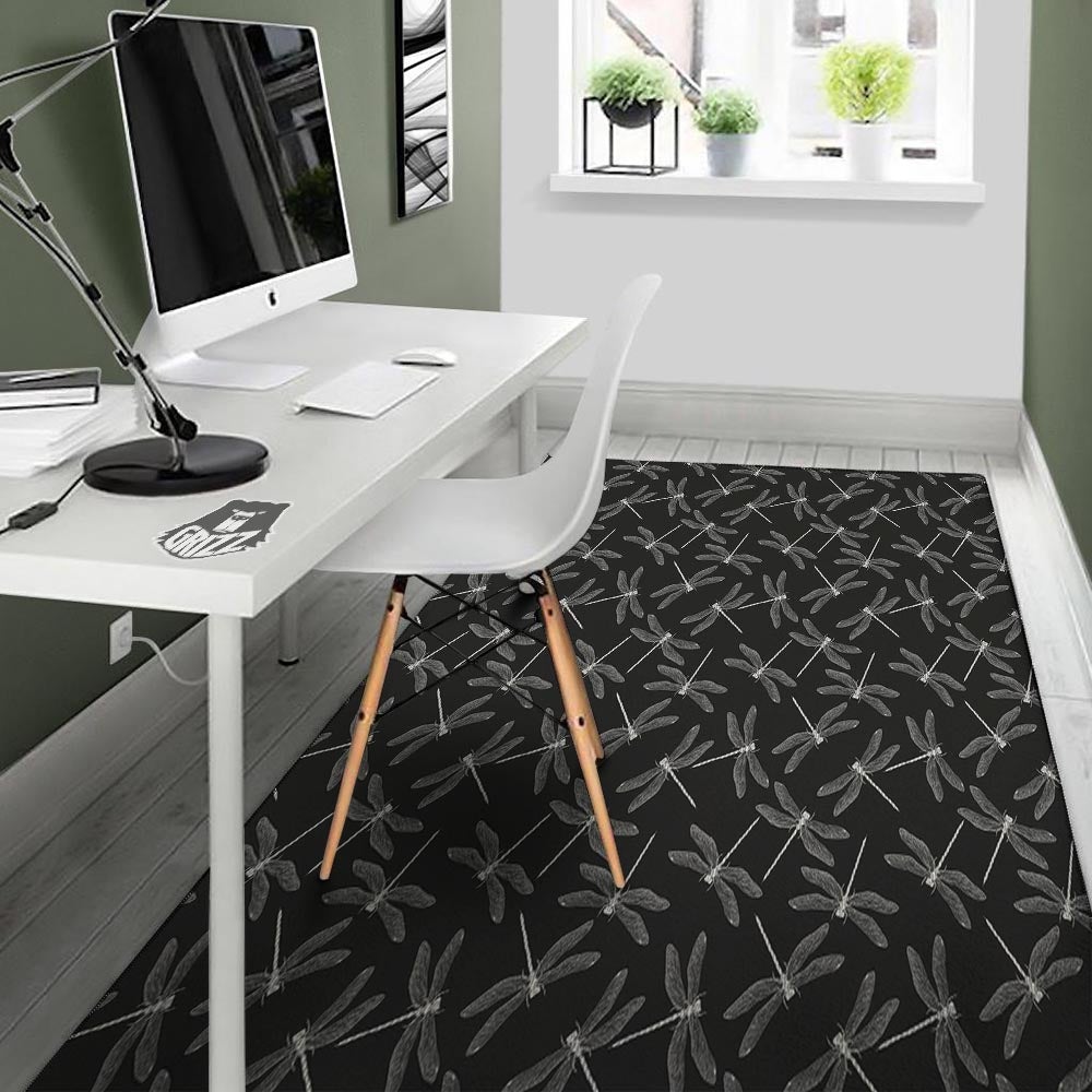 Dragonfly Black Print Pattern Floor Mat-grizzshop