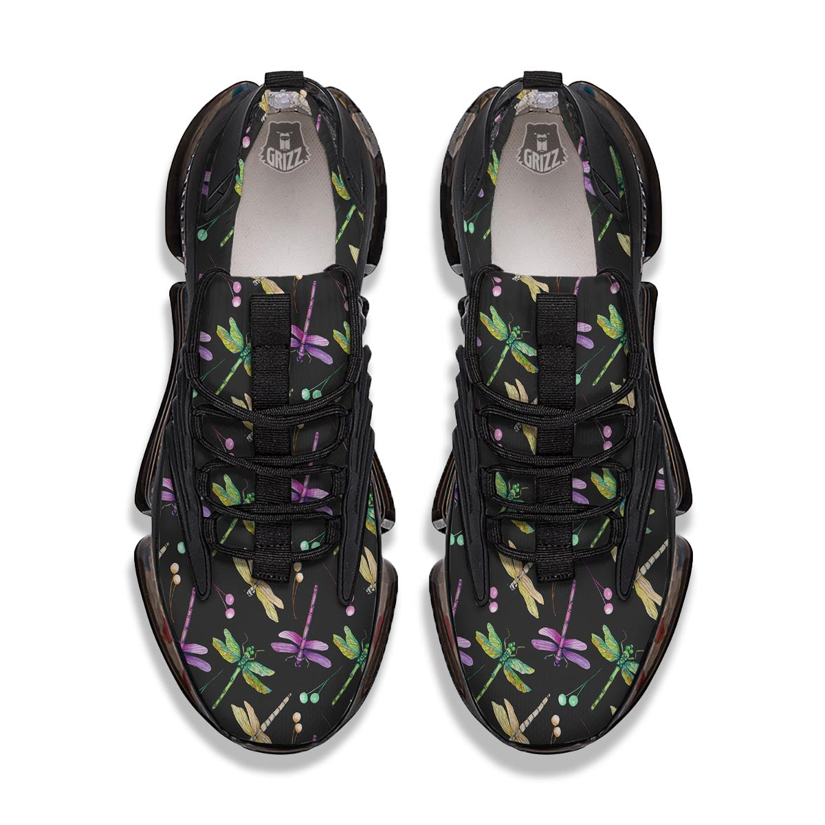 Dragonfly Black Purple And Teal Print Pattern Black Gym Shoes-grizzshop