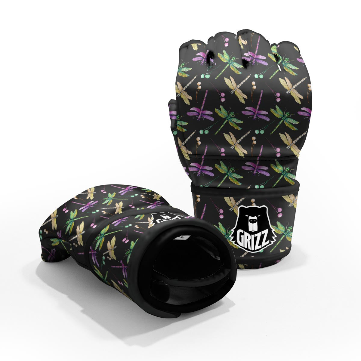 Dragonfly Black Purple And Teal Print Pattern MMA Gloves-grizzshop