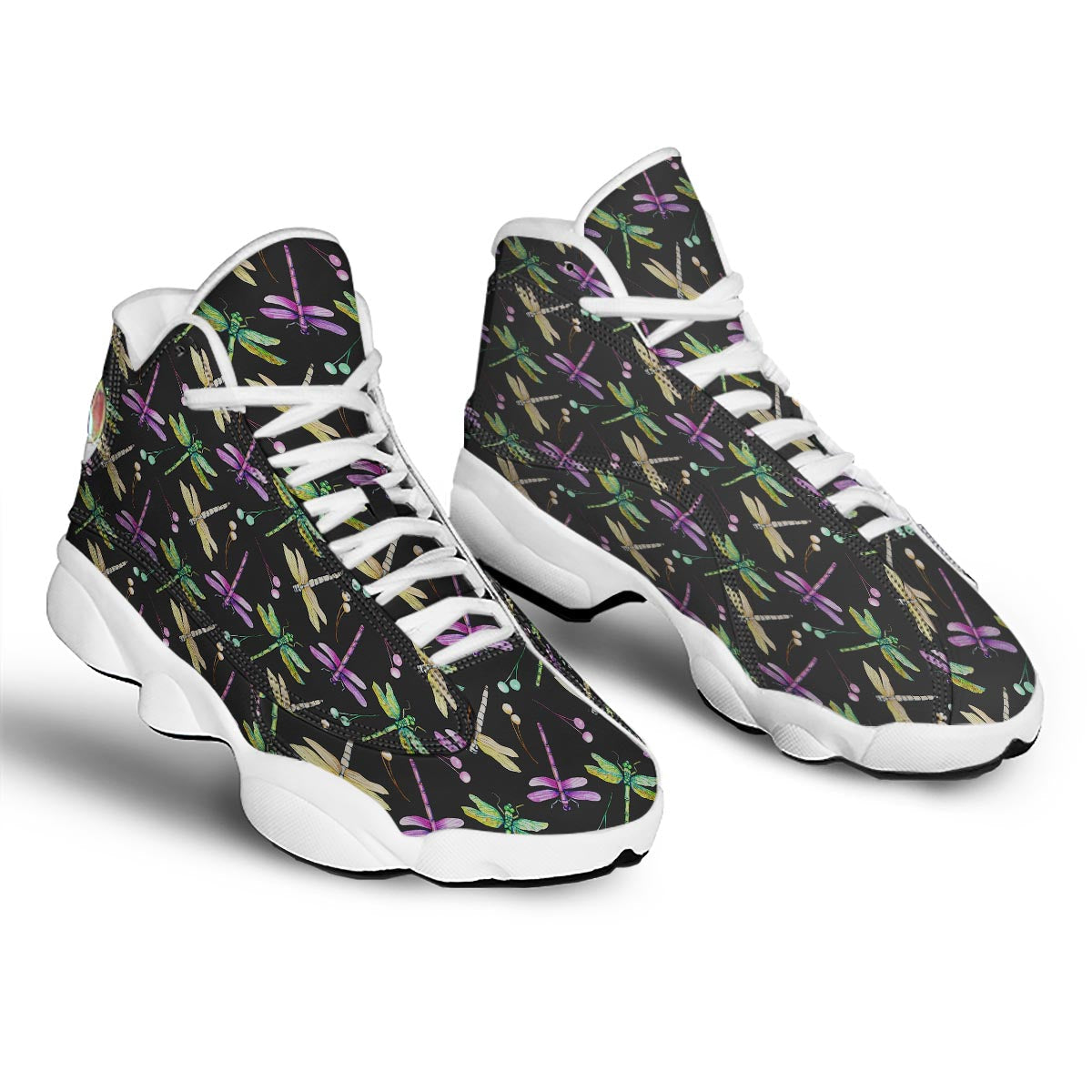 Dragonfly Black Purple And Teal Print Pattern White Basketball Shoes-grizzshop