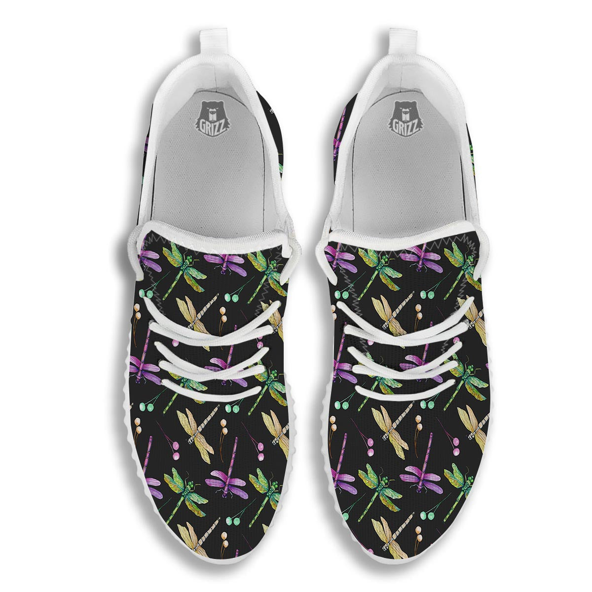 Dragonfly Black Purple And Teal Print Pattern White Walking Shoes-grizzshop