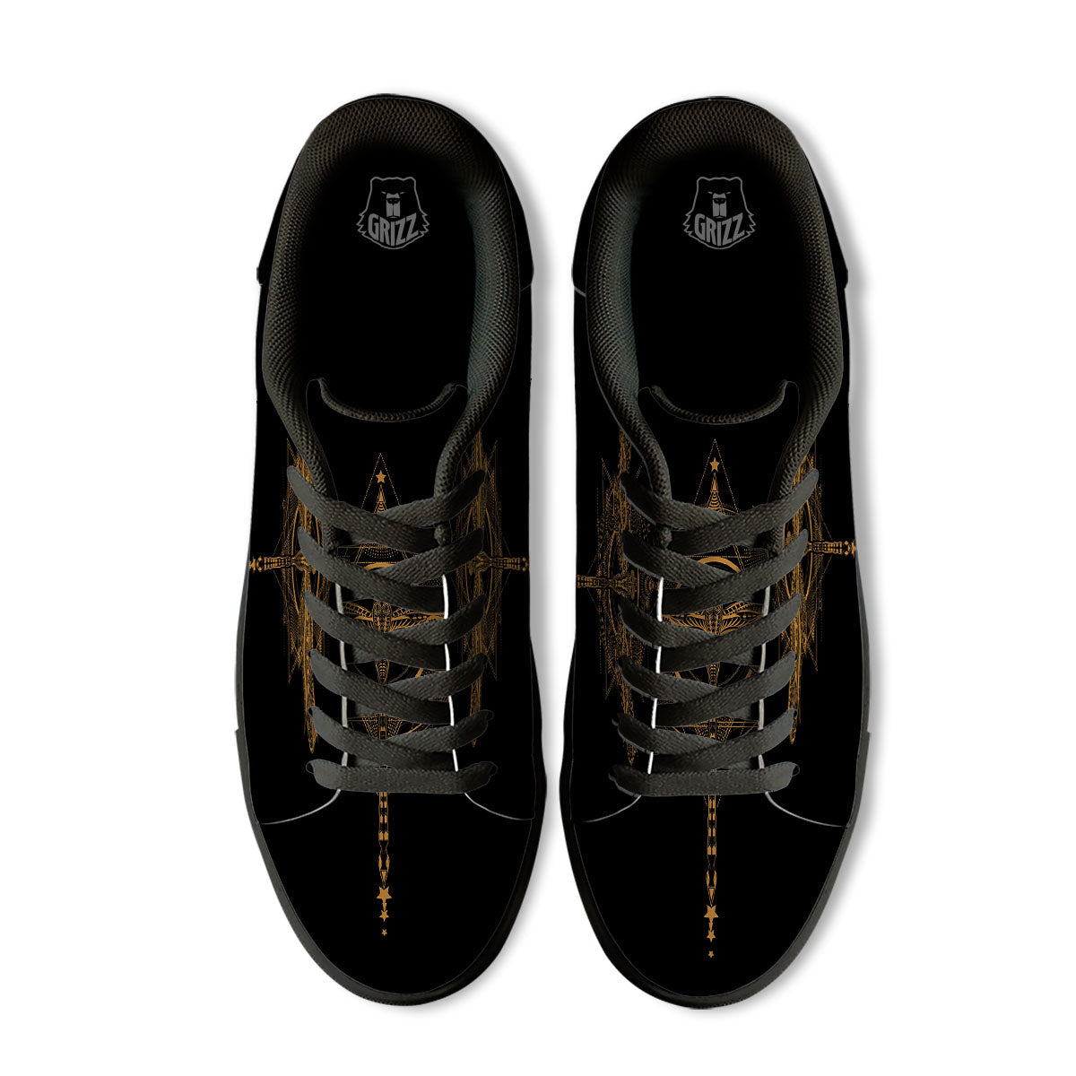 Dragonfly Boho Gold Print Black Low Top Sneakers-grizzshop