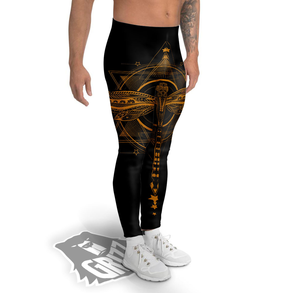 Dragonfly Boho Gold Print Men's Leggings-grizzshop