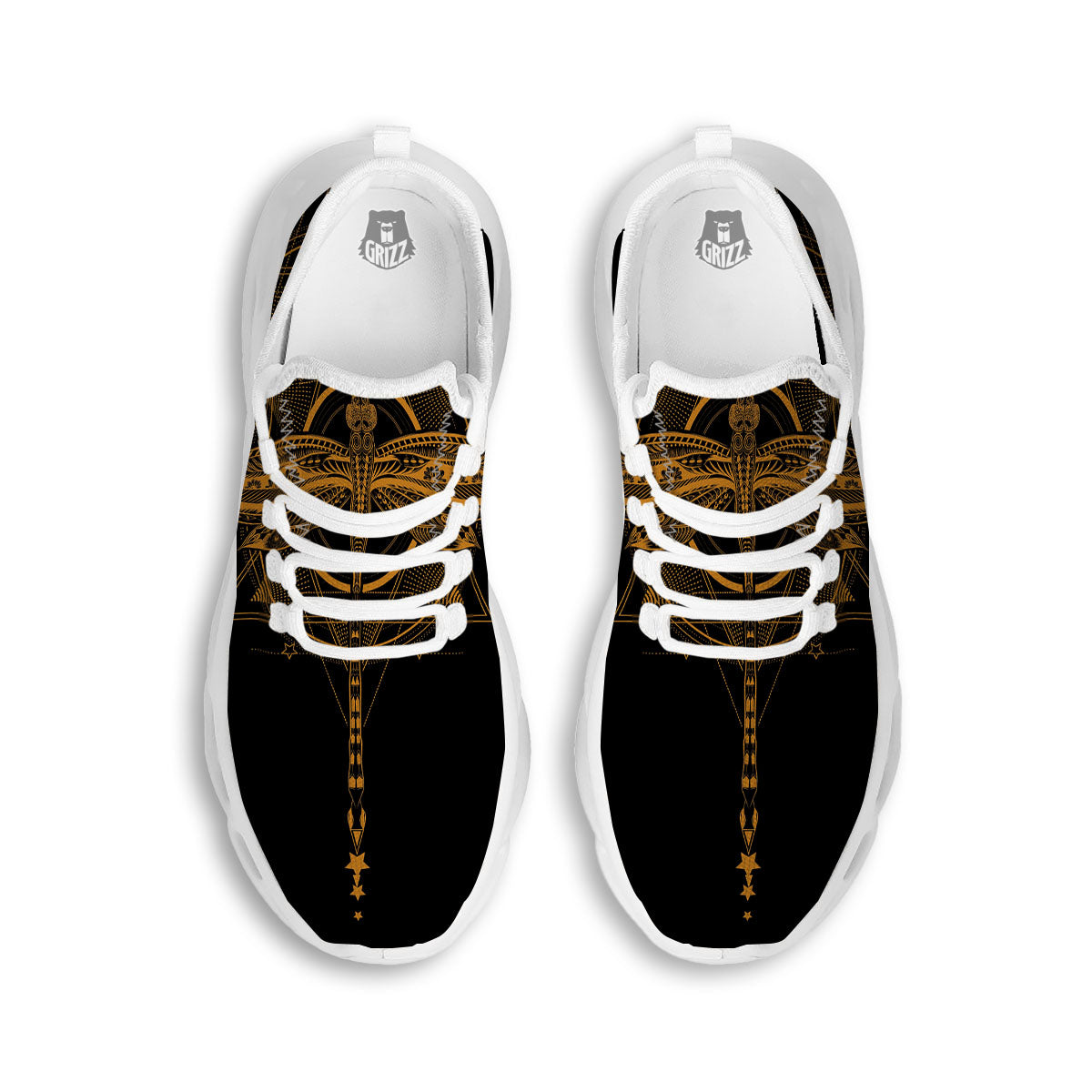 Dragonfly Boho Gold Print White Running Shoes-grizzshop
