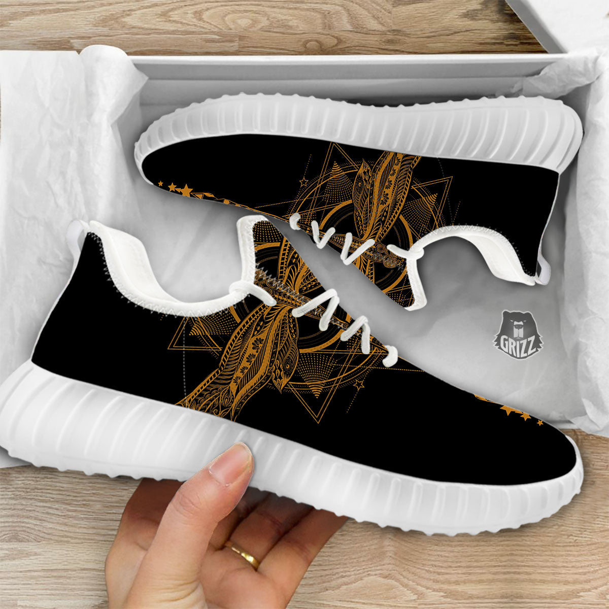 Dragonfly Boho Gold Print White Walking Shoes-grizzshop