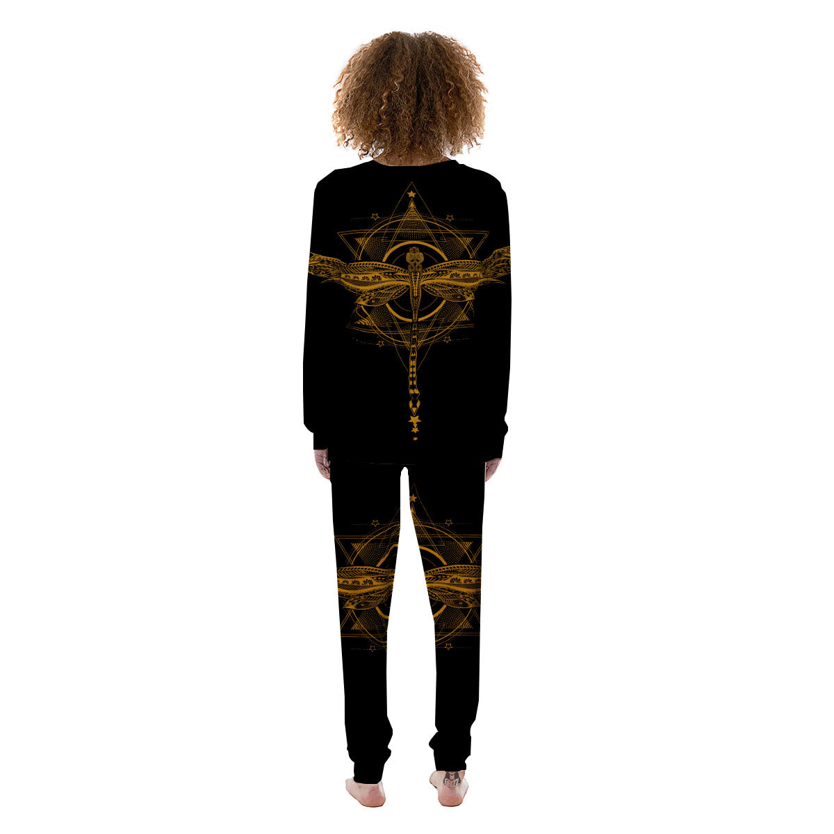 Dragonfly Boho Gold Print Women's Pajamas-grizzshop