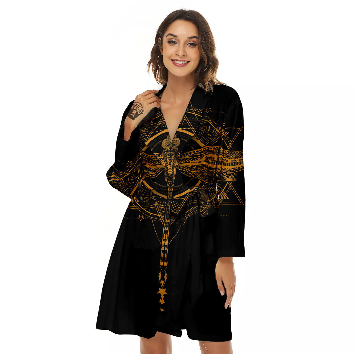 Dragonfly Boho Gold Print Women's Robe-grizzshop