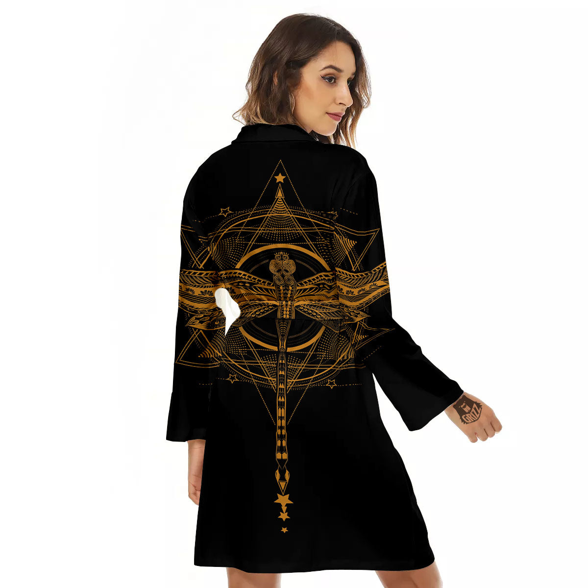 Dragonfly Boho Gold Print Women's Robe-grizzshop