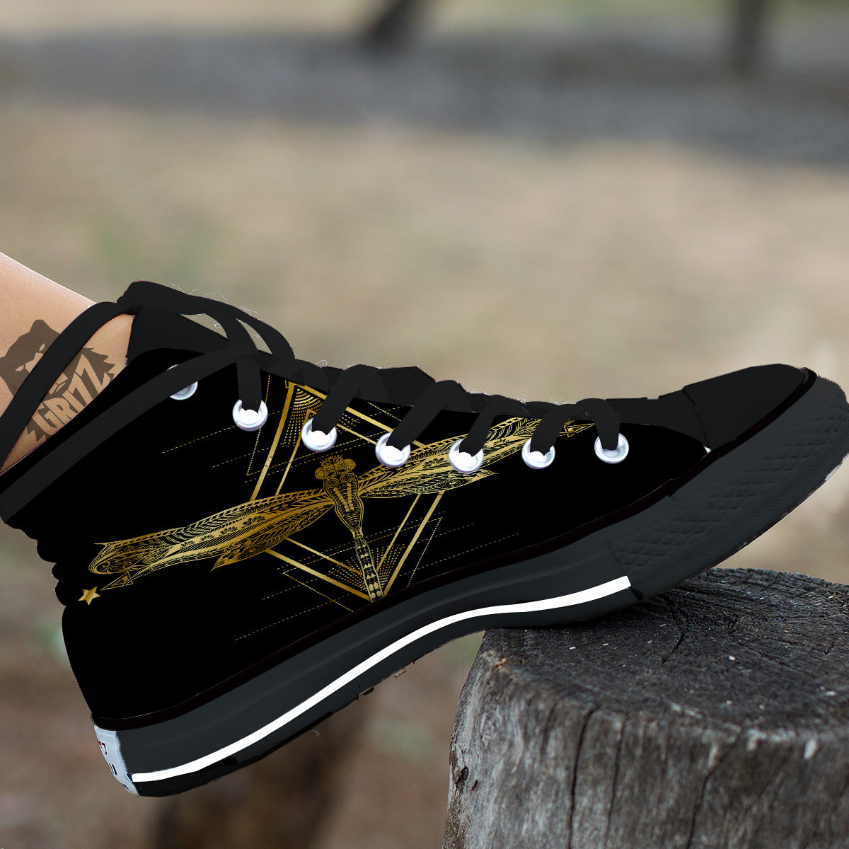 Dragonfly Boho Spiritual Print Black High Top Shoes-grizzshop