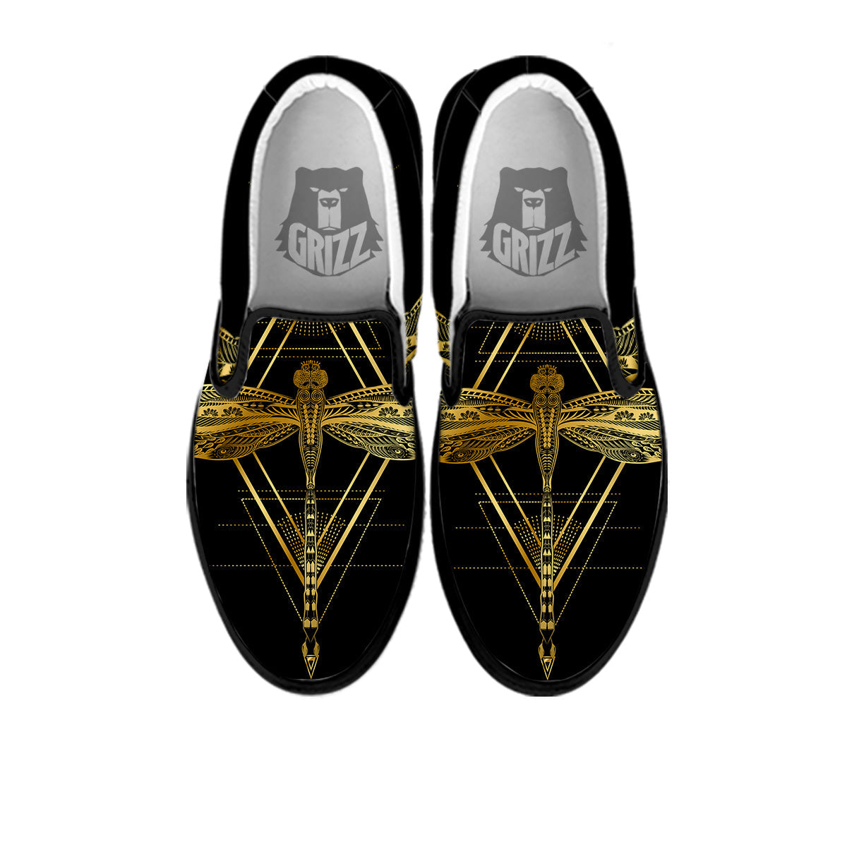 Dragonfly Boho Spiritual Print Black Slip On Shoes-grizzshop