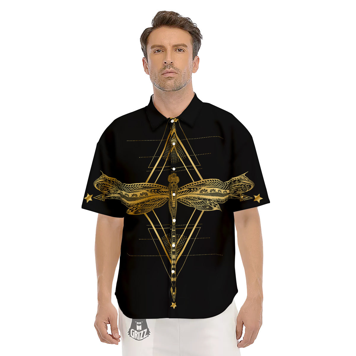 Dragonfly Boho Spiritual Print Men's Short Sleeve Shirts-grizzshop
