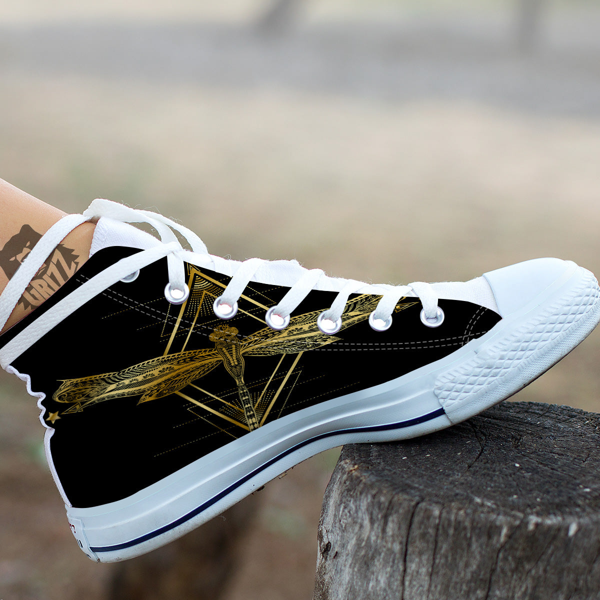 Dragonfly Boho Spiritual Print White High Top Shoes-grizzshop